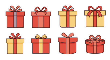 Gift box icons in Trendy Flat style. silhouette set.