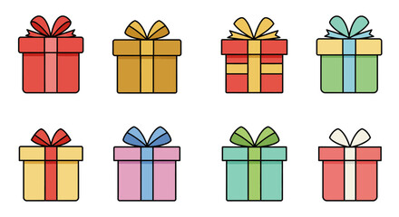 Gift box icons in Trendy Flat style. silhouette set.
