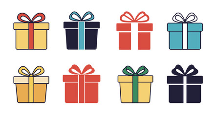 Gift box icons in Trendy Flat style. silhouette set.