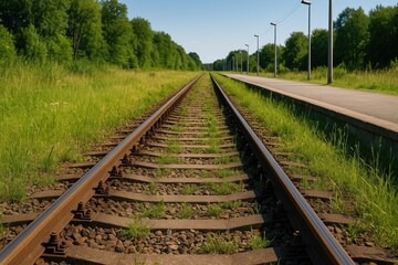 Fototapeta premium Vintage railway lines at transit hub, transportation infrastructure