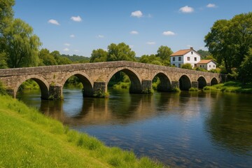 Fototapeta premium Ancient Roman-era bridge located in Teo, Galicia, built over the historic Roman road XIX.