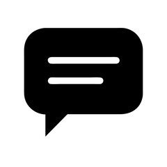 Simple black icon of a speech bubble with horizontal lines, commonly used to symbolize chat, message, or dialogue communication.
