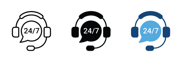 24 7 Customer Support Headset Icon Set , Live chat icon pack. Customer service and support icon , vector illustration .