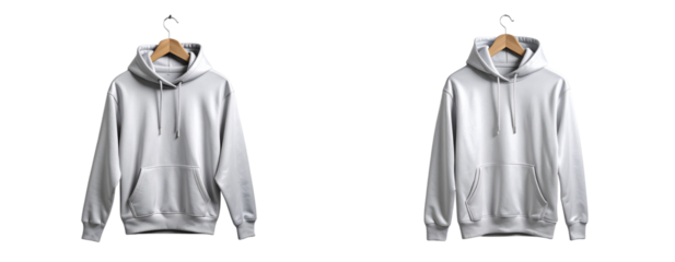 Silver Hoodie Hanging on Metal Hook Against Light Gray Concrete Wall Mockup