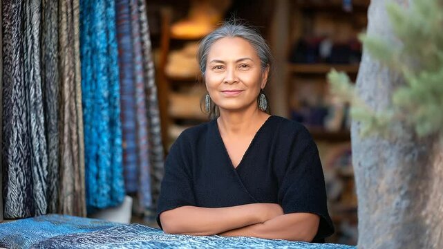 Vendor selling colorful serapes and scarves with vibrant patterns
