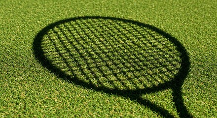 Shadow of a Tennis Racquet on Lush Green Grass