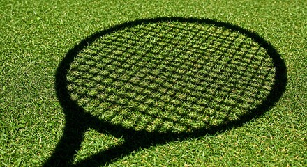 Tennis Racket Shadow on Lush Green Grass A Summer Sports Image
