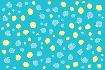 Green Melon, Green Nutmeg Melon, Cucumis melo, Yellow Lemon fruit seamless background texture, freshness fruit and drink, gift, present box paper, backdrop