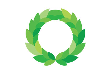 Green Leaves Circle Minimalist Wreath Design with Light and Dark Green Shades Isolated on White