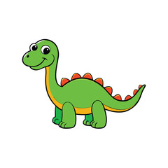 Fototapeta premium Happy Green Cartoon Dinosaur with Orange Spikes, Isolated on a White Background
