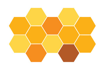 Honeycomb Pattern with Yellow, Orange, and Brown Hexagons Arranged on a White Background