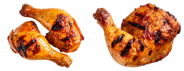 Single Grilled Chicken Thigh with Charred Grill Marks, isolated on transparent background PNG