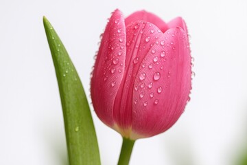 Naklejka premium Close-up of a vibrant pink tulip with water droplets after rainfall