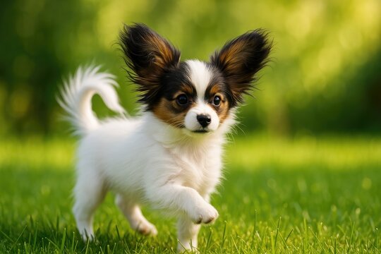 Young dog of papillon breed enjoying playtime outdoors - Powered by Adobe