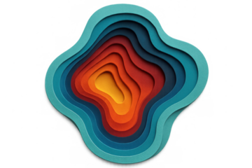 Paper layers creating colorful topographic pattern, translucent background highlighting geometric abstraction