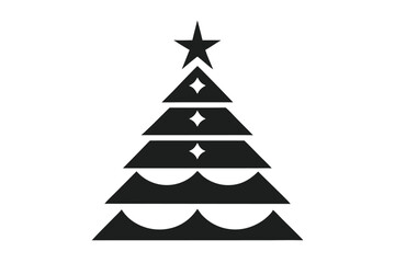 Fototapeta premium Minimalist Black and White Christmas Tree Illustration with Star Topper and Geometric Shapes Design