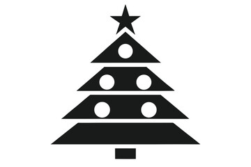 Fototapeta premium Minimalist Black and White Christmas Tree Icon with Star and Circular Ornaments