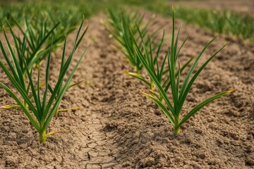 Rural Living: Cultivating Garlic Beds on Arid Land