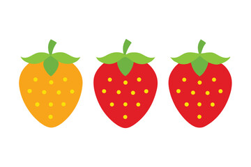 of Three Strawberries One Orange and Two Red with Yellow Seeds on White