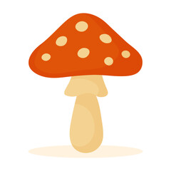 Cute fly agaric mushroom illustration. Red toadstool clipart. Hand drawn forest fungus
