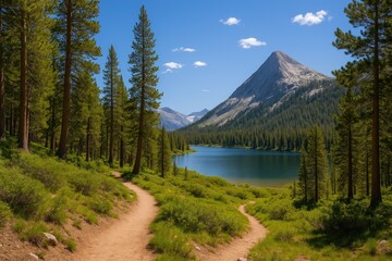 Trekking Adventure to a Mountain Lake in the High Sierra Range