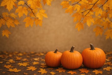 Festive Autumn Scene with Pumpkins and Falling Leaves, Perfect for Celebrations