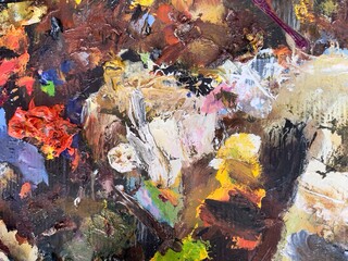 Dirty color plate, selective focus.Colorful abstract background and texture