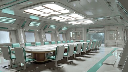 Sci-fi meeting room with Earth in view Generative AI