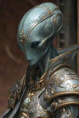 Elegant extraterrestrial with jeweled armor Generative AI