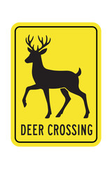 Deer Crossing Sign – Yellow Road Warning with Black Deer Silhouette – High Quality Vectorial Stock Image