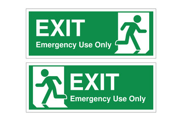 Emergency Exit Only Signs – Green Safety Design with Running Person Icon – High Quality Vectorial Stock Image
