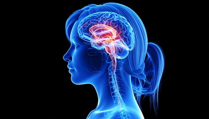 Profile of conceptual image of woman's brain trauma