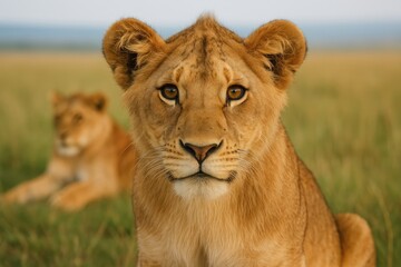 Obraz premium Wild lions roaming in a famous African wildlife reserve