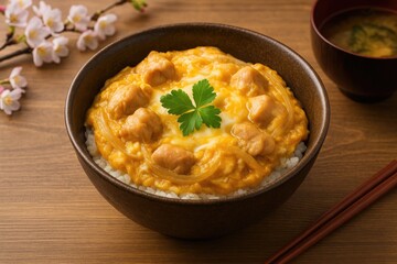 Classic homemade oyakudon featuring a parent and child donburi rice dish