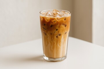 Chilled coffee with milk served in a tall glass