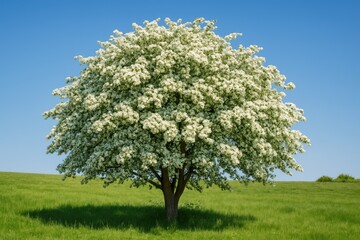 Fototapeta premium Blooming Hawthorn: A Common Tree in Flower