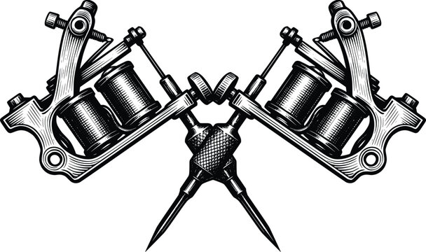 tattoo machine vector hand drawn illustration