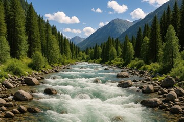 Ideal Mountain River Scene for Web Applications