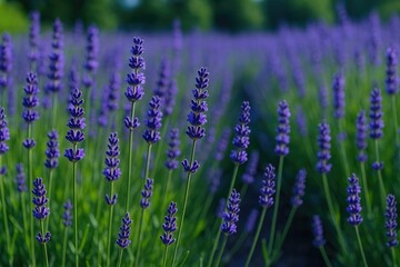 Obraz premium Blooming lavender flowers in a lush garden setting