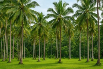 Fototapeta premium Lush tropical rainforest featuring a dense palm tree forest