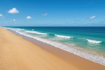 Fototapeta premium Vast shoreline along the ocean with expansive sandy beach