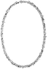 A striking 3D render of an abstract metallic oval frame, intricately detailed with sharp, organic thorns and a glossy, reflective surface.