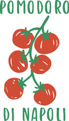 Italian doodle food. Summer Tomatoes. Lemon Italian Amalfi beach sketch. Doodle wine cocktail, lobster, sardines. Vector summer sea beach illustration. Coastal Italy hand drawn vintage seafood icon bg