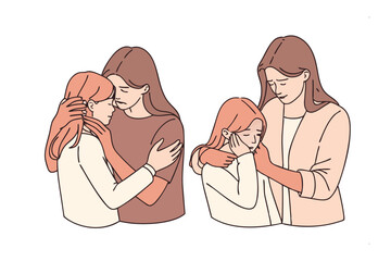 Two Girls in Solace: Two girls offer support and solace, providing comfort through gestures of embrace and empathetic touch, creating visual representation of female emotional connection and support.