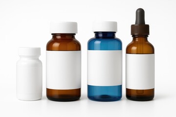 Unlabeled Medicine Bottles for Mockup on White Background