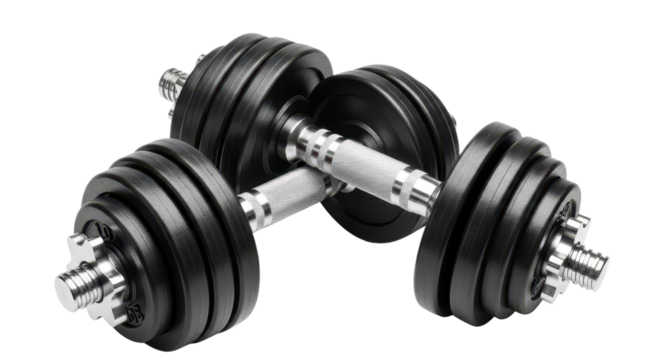 Dumbbells for weight training and exercise isolated PNG with Transparent Background