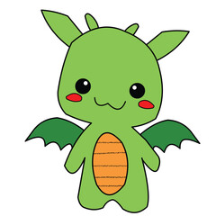 Cute Green Cartoon Dragon with Wings