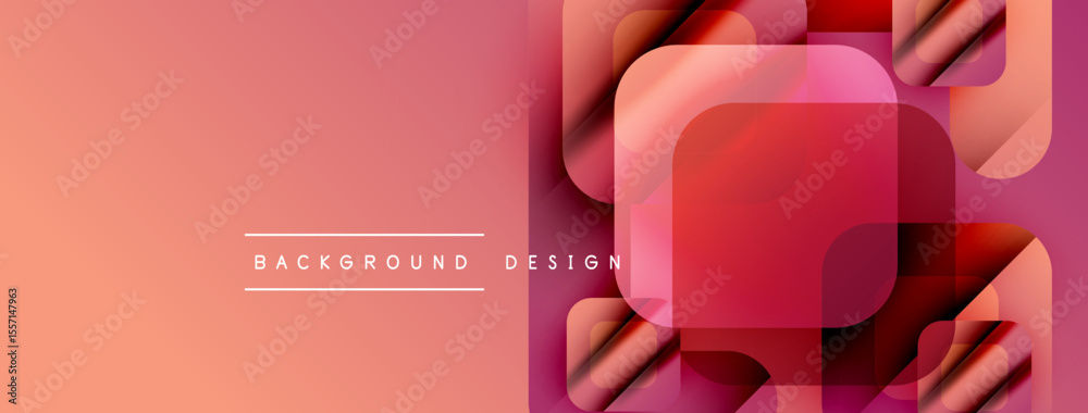 Poster Abstract geometric shapes, pink hues, modern design. Overlapping squares create dynamic visual texture. Gradient colors provide depth.