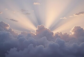 Cloudy Pastel Sky with Sun Rays in Peach and Blue Tones