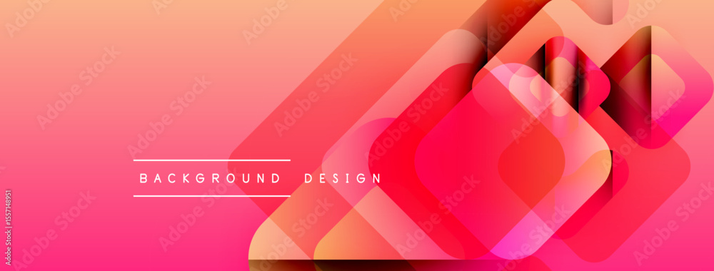Poster Abstract gradient background features overlapping squares, vibrant pinks, oranges. Modern design element for digital projects.